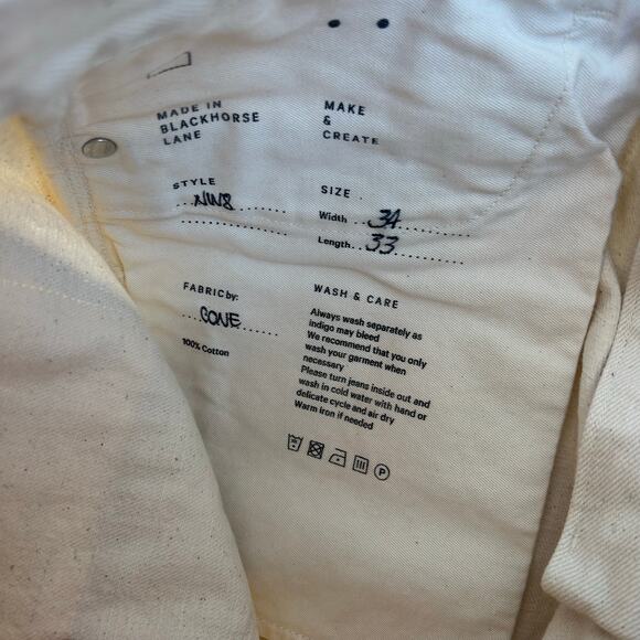 Blackhorse Lane Ateliers Men’s NW8 Ecru Organic Cotton Jeans White 34 x 33 Pants - Picture 11 of 13